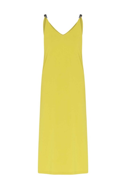  Askılı Uzun Elbise Sarı - 4