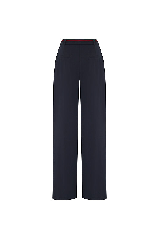 Bağcık Detaylı Pileli Geniş Paça Pantolon Lacivert - 8