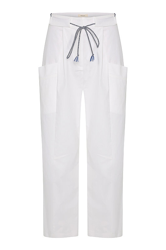 Bağcık ve Cep Detaylı Pantolon Beyaz - Roman