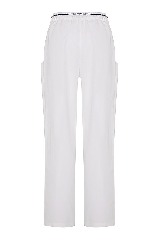 Bağcık ve Cep Detaylı Pantolon Beyaz - Roman (1)