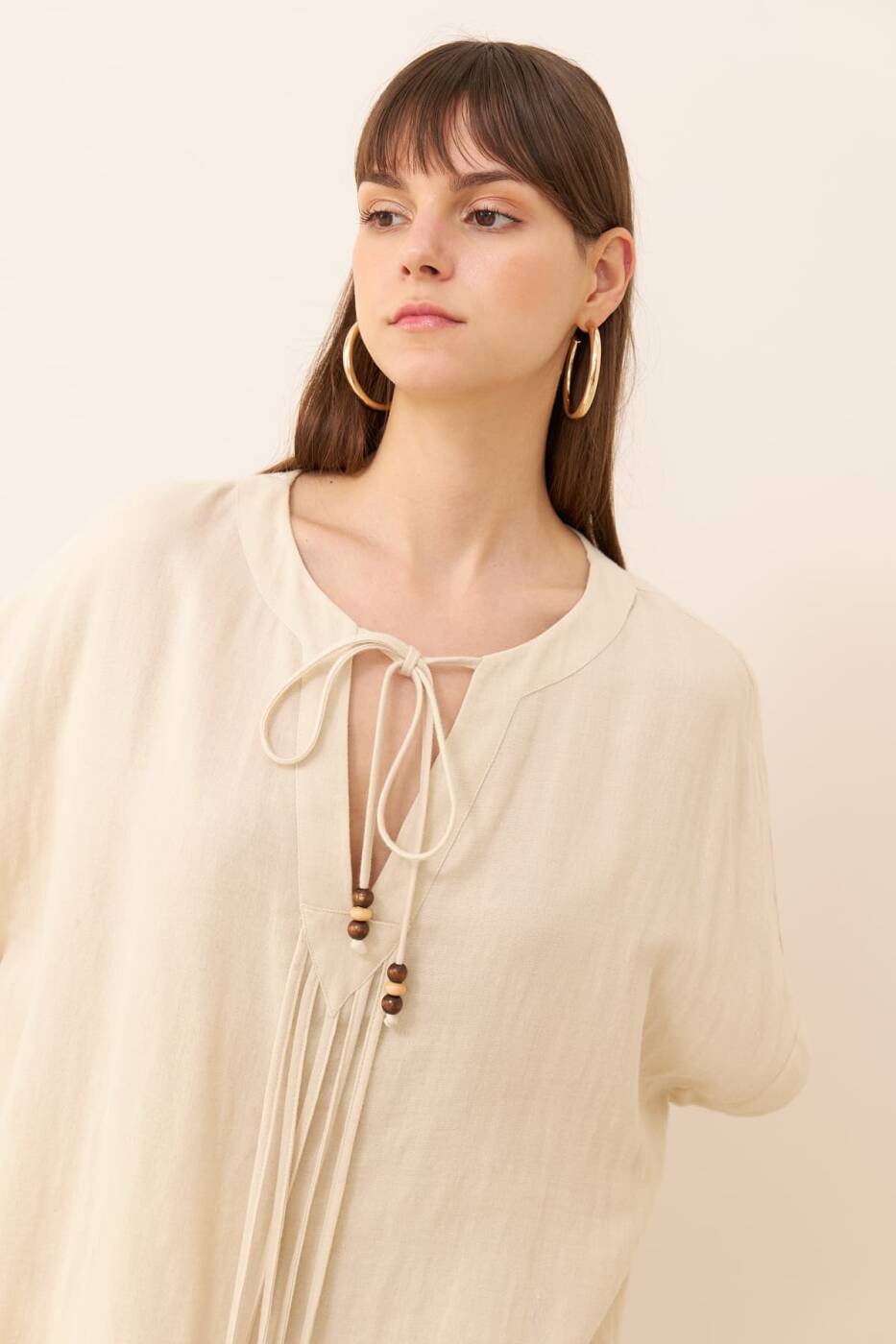 Tie Detailed Blouse Natural - 4
