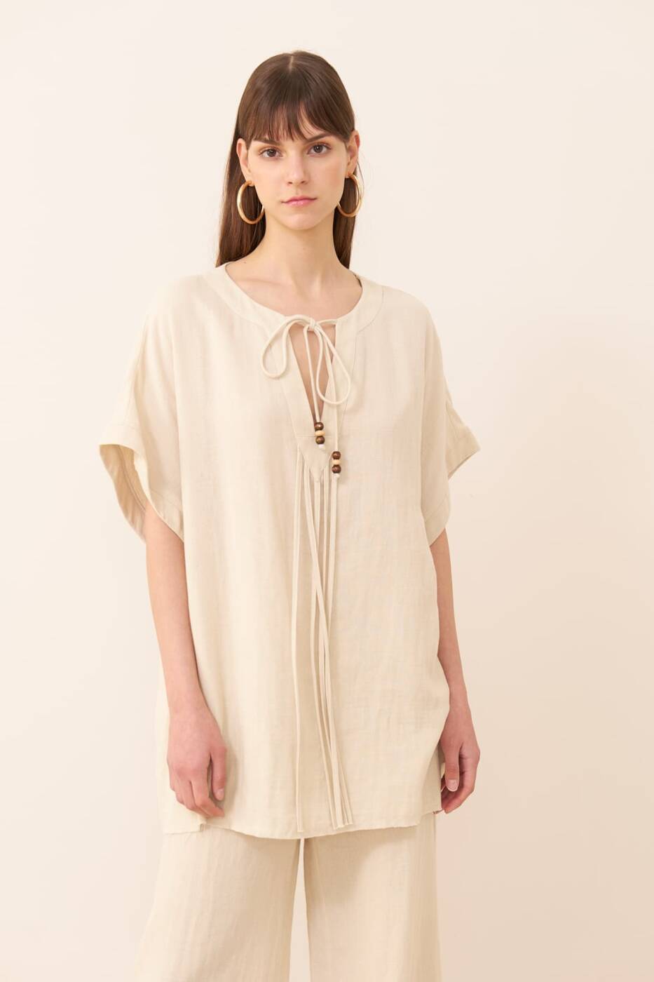 Tie Detailed Blouse Natural - 1
