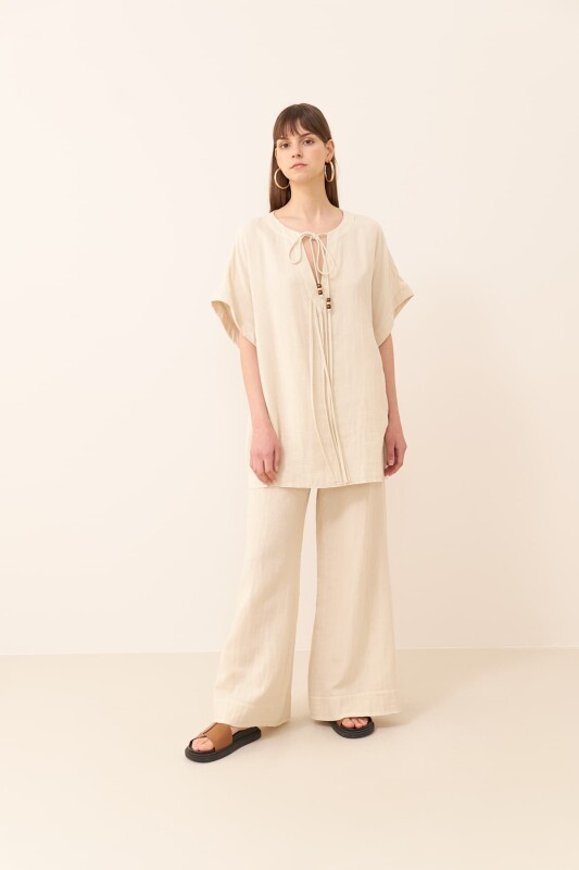 Bağlama Detaylı Bluz Naturel - 3