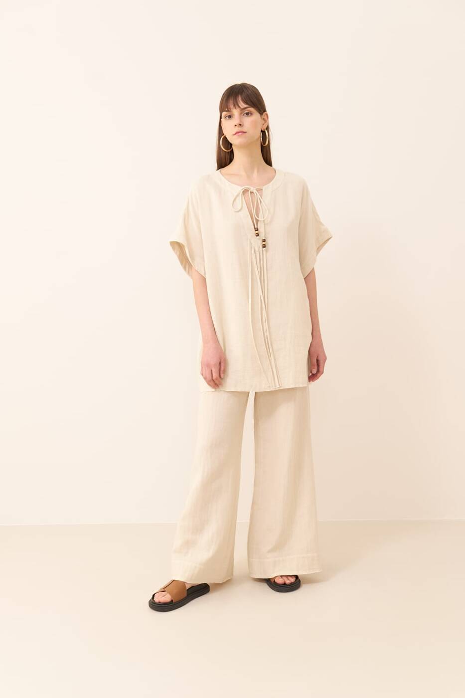 Tie Detailed Blouse Natural - 3