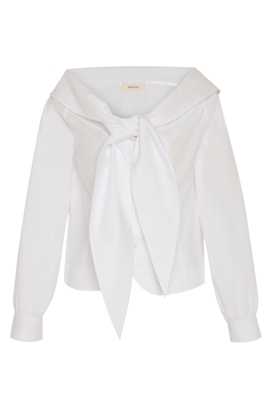Bağlama Detaylı Madonna Yaka Gömlek Beyaz - 4