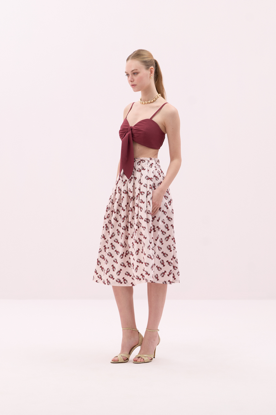 Bağlama Görünümlü Askılı Crop Bordo - 3
