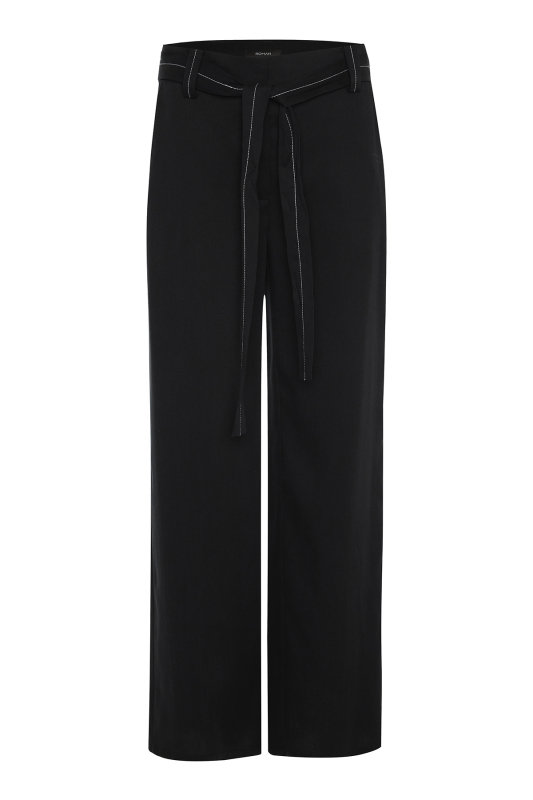 Bağlama Kemer Detaylı Geniş Paça Pantolon Lacivert - 4