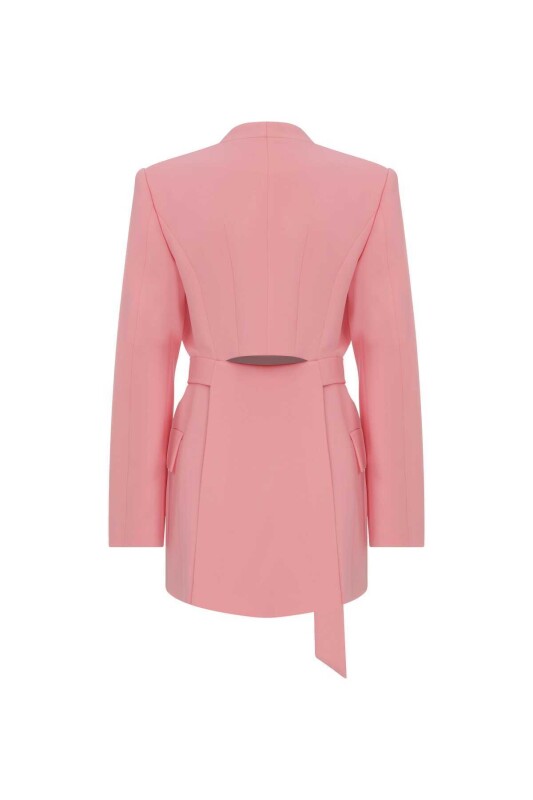  Bağlamalı Cut Out Detaylı Kruvaze Kadın Ceket Pembe - 5