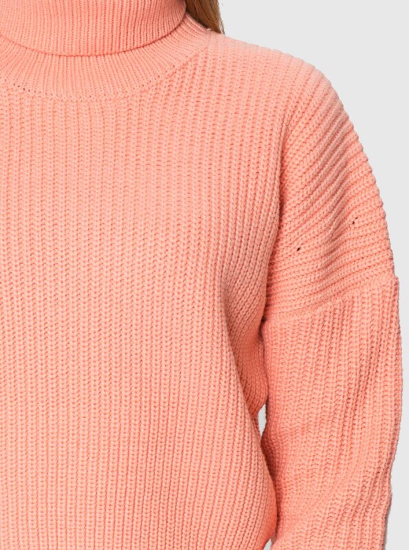 Balıkçı Yaka Firuze Yün Triko Somon - 3