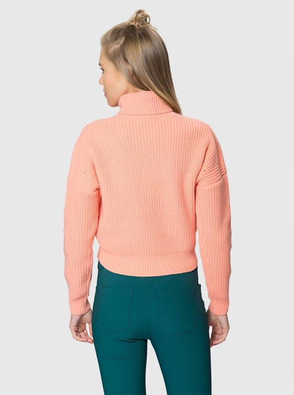 Balıkçı Yaka Firuze Yün Triko Somon - 2