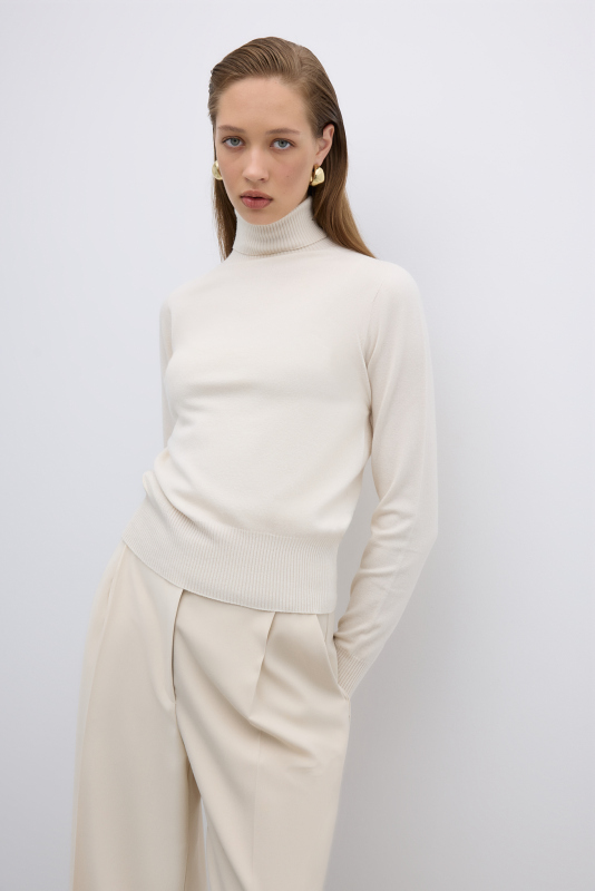 Balıkçı Yaka Triko Ekru - 3