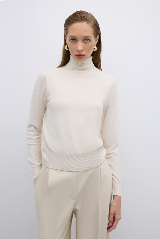 Balıkçı Yaka Triko Ekru 