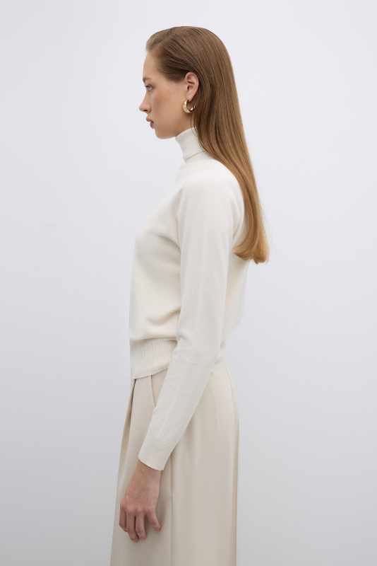 Balıkçı Yaka Triko Ekru - 4