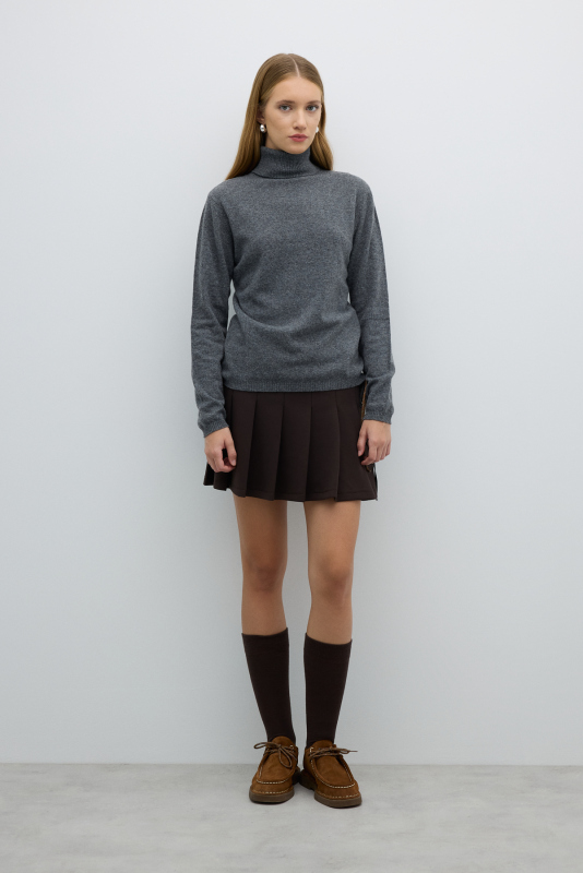 Balıkçı Yaka Triko Kazak Gri - 3