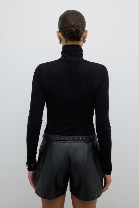 Balıkçı Yaka Uzun Kol Basic T-shirt Siyah - 2