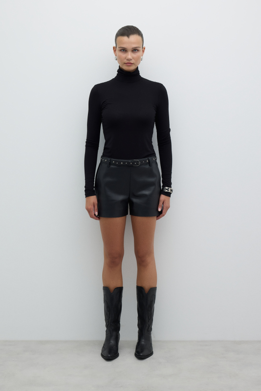 Balıkçı Yaka Uzun Kol Basic T-shirt Siyah - 4