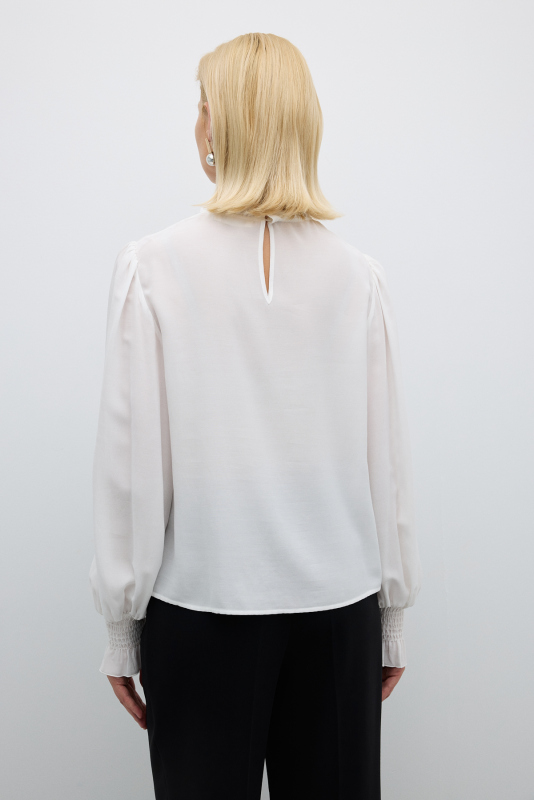 Balon Kol Fırfır Yakalı Bluz Ekru - 2