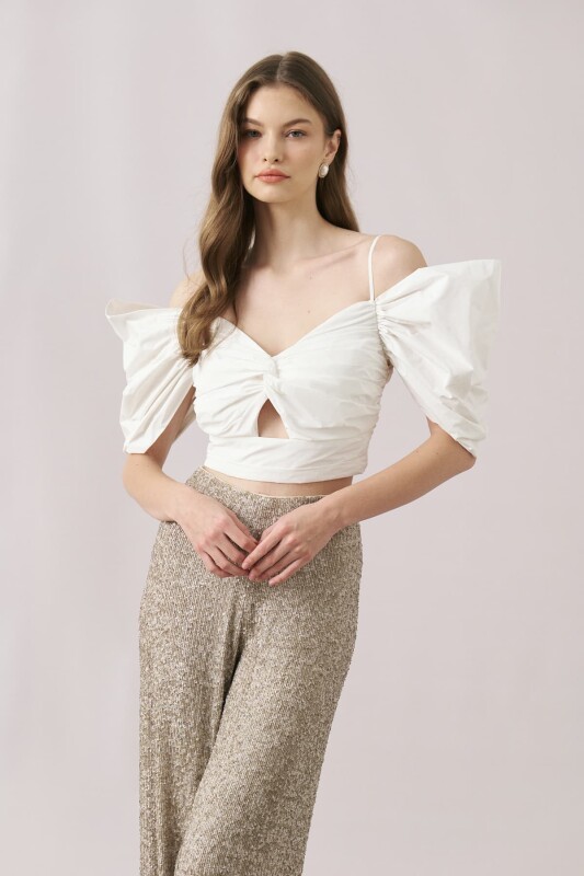 Balon Kol Tafta Büstiyer Beyaz - 3