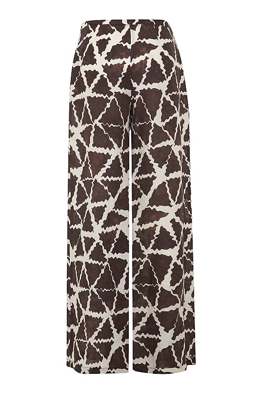 Baskı Detaylı Geniş Paça Pantolon Kahve-Bej - 5