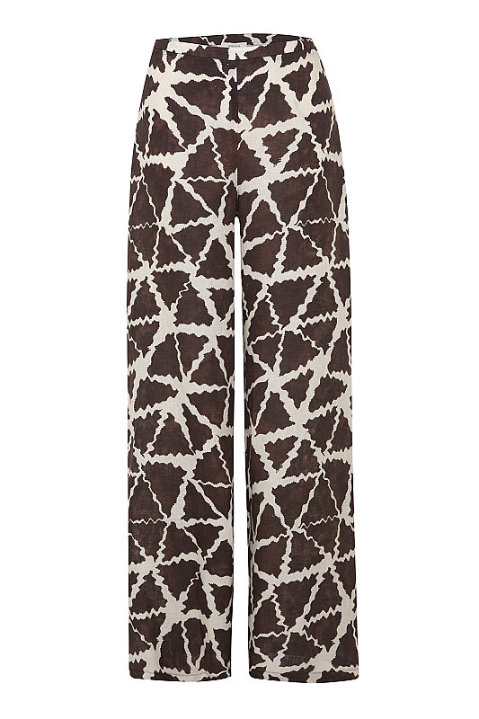 Baskı Detaylı Geniş Paça Pantolon Kahve-Bej - 6