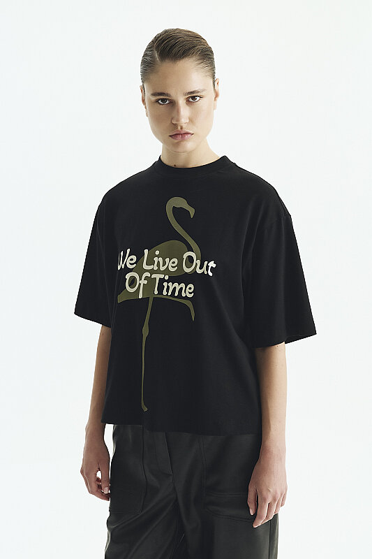 Baskı Detaylı Kısa Kol T-Shirt Siyah - 3