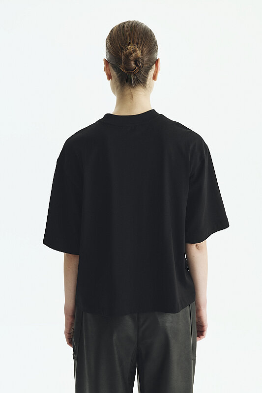 Baskı Detaylı Kısa Kol T-Shirt Siyah - Roman (1)