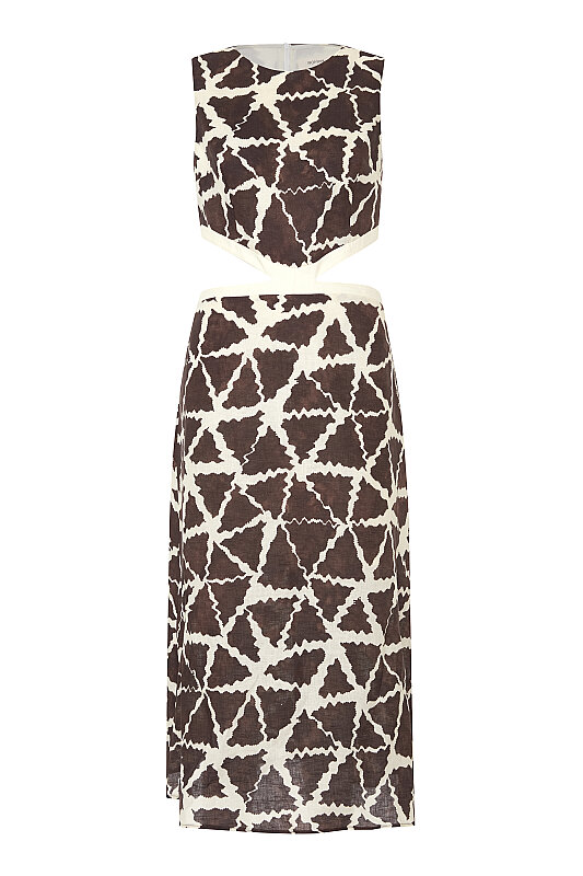 Baskı Detaylı Kolsuz Elbise Kahve-Bej - 5