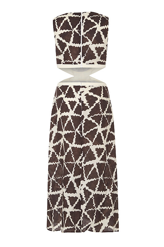 Baskı Detaylı Kolsuz Elbise Kahve-Bej - 6
