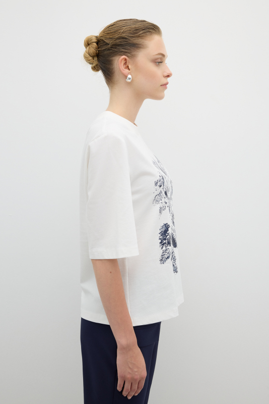 Baskılı Kısa Kol T-shirt Ekru - 3