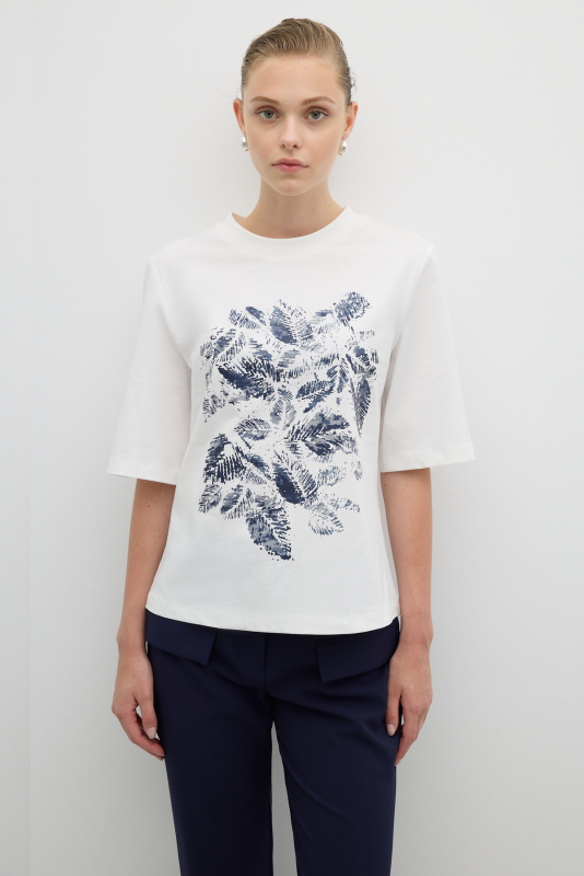 Baskılı Kısa Kol T-shirt Ekru - 1