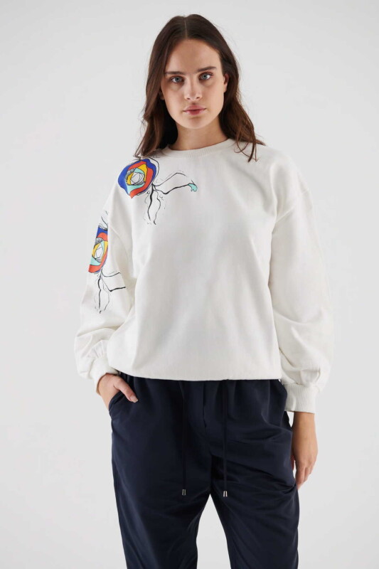  Baskılı Sweatshirt Ekru 