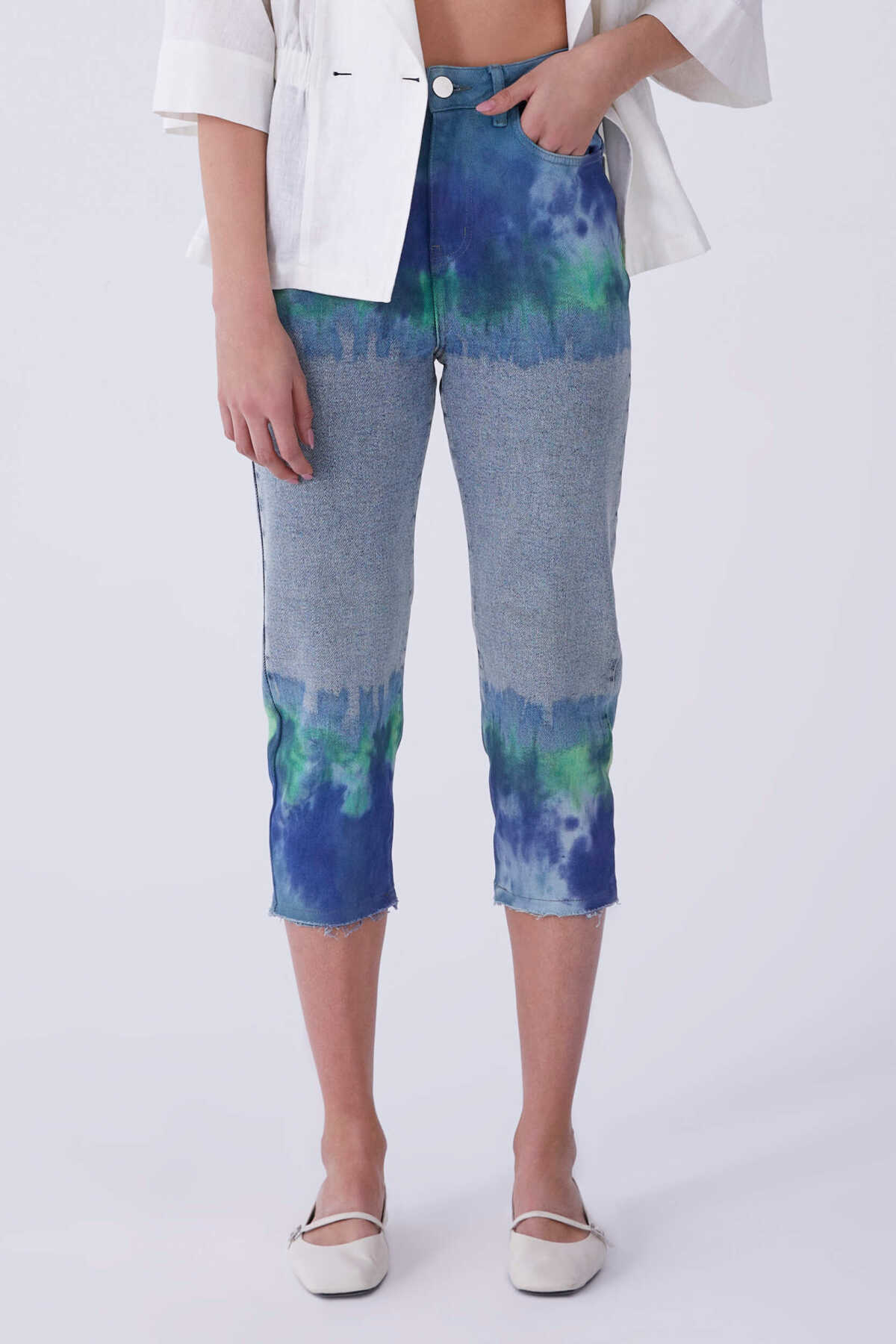 Batik Desen Denim Kadın Pantolon Standart Renk
