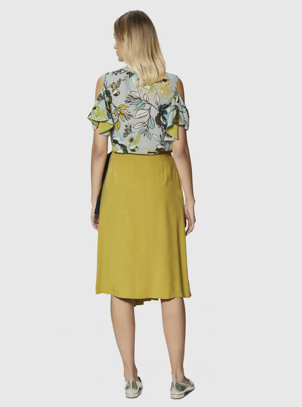 Bel Detaylı Pileli Etek Olive - 2