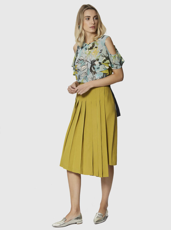 Bel Detaylı Pileli Etek Olive - 3