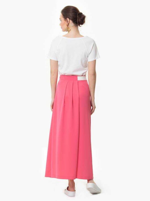 Bel Detaylı Uzun Etek Pembe - 2