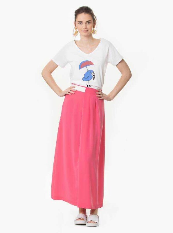 Bel Detaylı Uzun Etek Pembe - 3