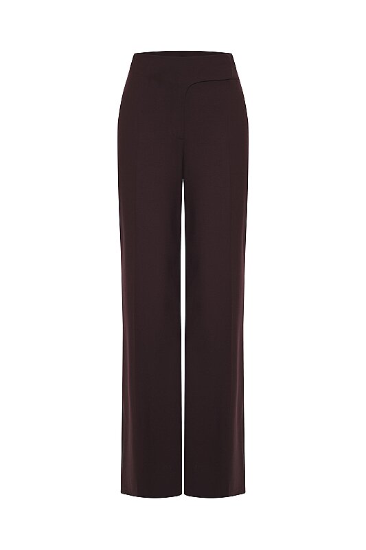 Bel Kapama Detaylı Geniş Paça Pantolon Bordo - 4