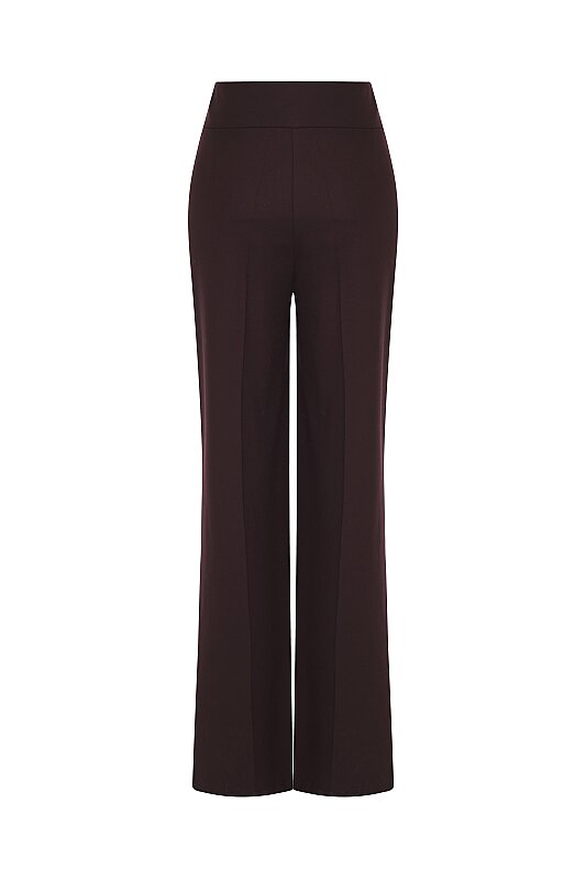 Bel Kapama Detaylı Geniş Paça Pantolon Bordo - 5