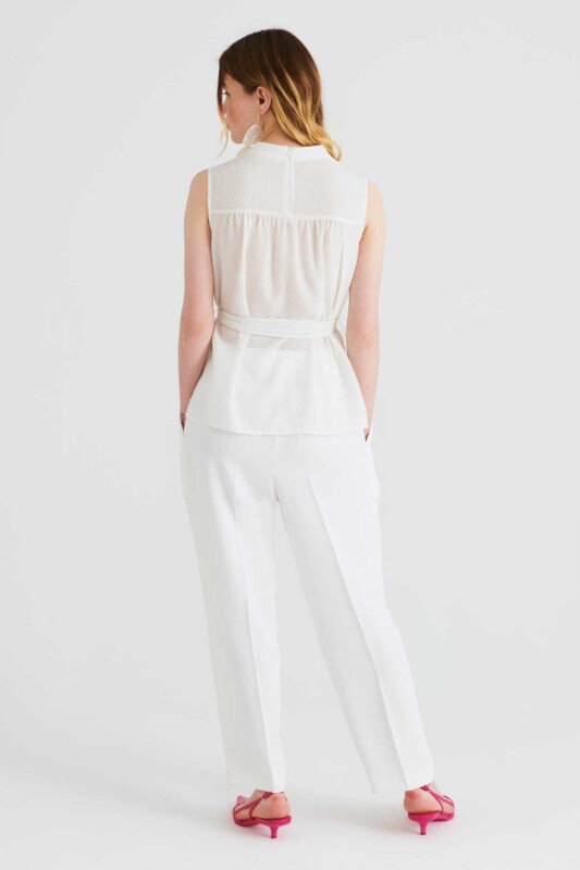 Belden Bağlamalı Bluz Beyaz - 2