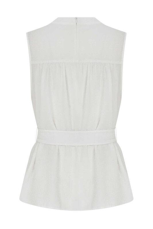 Belden Bağlamalı Bluz Beyaz - 5