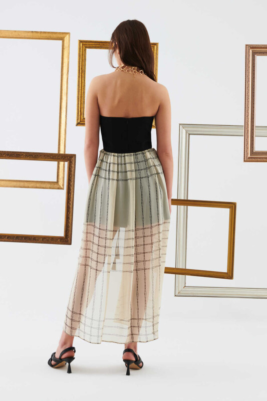 Belden Bağlamalı Desenli Uzun Etek Standart Renk - 2