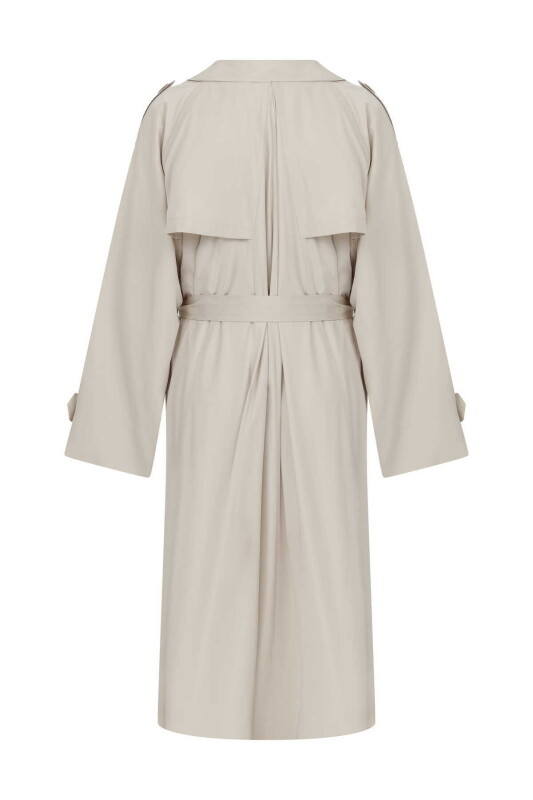  Belden Bağlamalı Kadın Trençkot Taş - 5