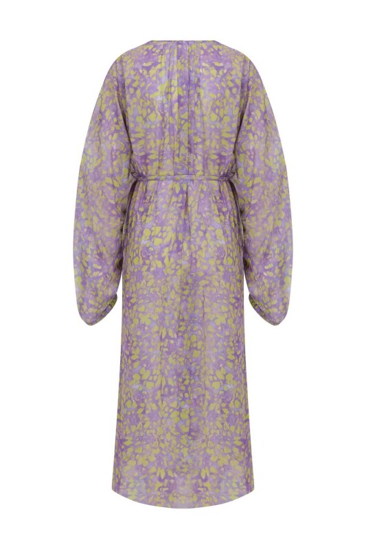 Belden Bağlamalı Renkli Desenli Kimono Standart Renk - 5