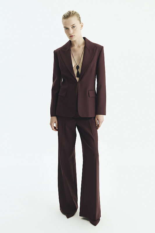 Bele Oturan Agraflı Blazer Ceket Bordo - Roman