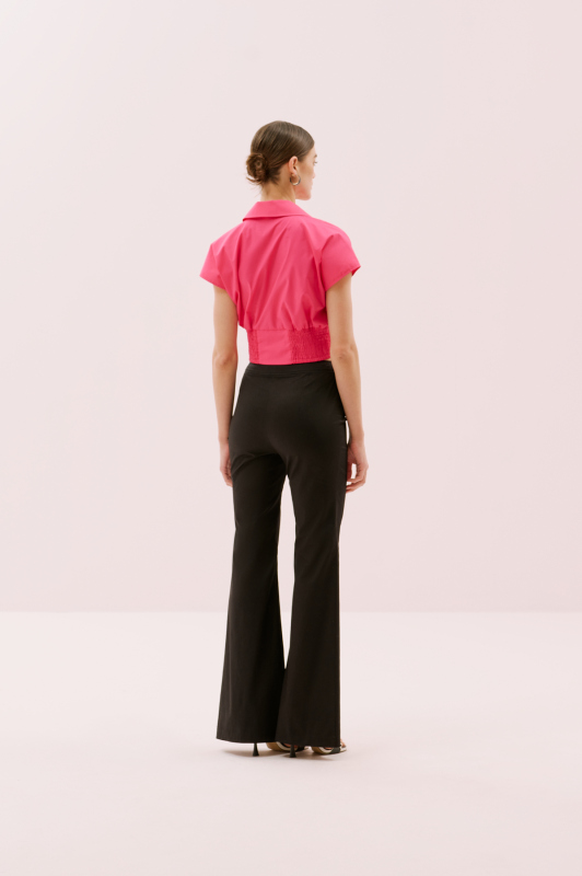 Bele Oturan Gipeli Düşük Omuz Gömlek Fuşya - 4