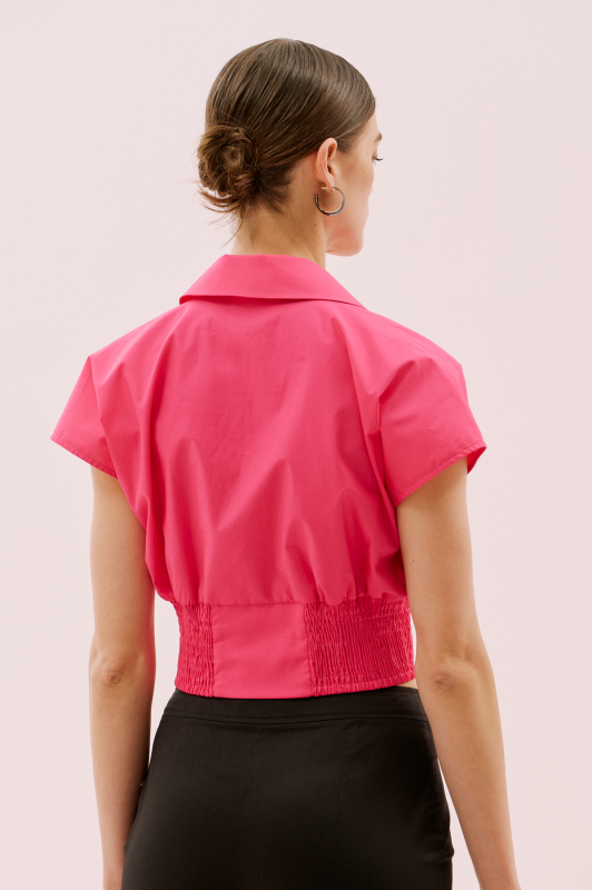 Bele Oturan Gipeli Düşük Omuz Gömlek Fuşya - 2