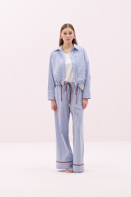 Beli Bağcıklı Uzun Kol Crop Gömlek Standart Renk - 3