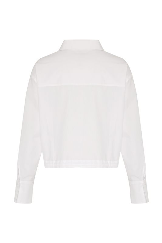 Beli Bağcıklı Uzun Kol Poplin Gömlek Beyaz - 6