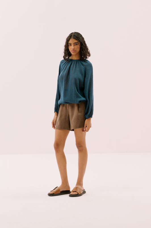 Beli Bağlama Detaylı Bluz Lacivert - 4