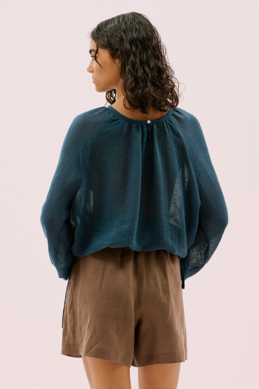 Beli Bağlama Detaylı Bluz Lacivert - 2